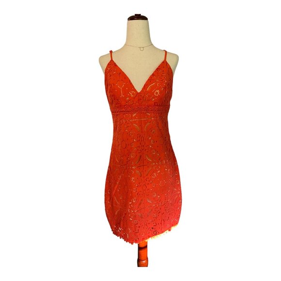 Aeropostale Dress Women Size Medium Tangerine Dream Mini Embroidered Lined Shift - Picture 2 of 13